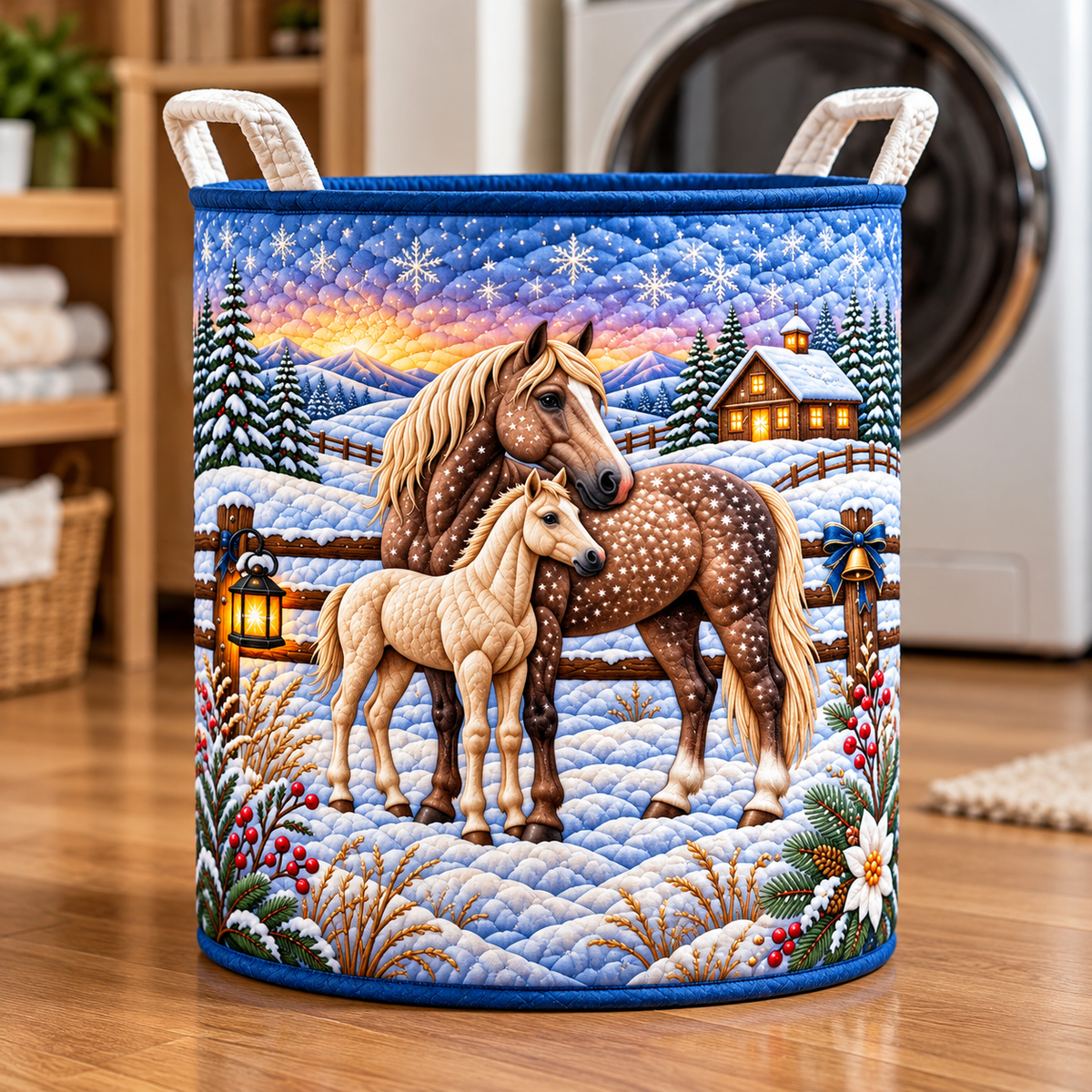 Snowy Horse Christmas Gifts Laundry Basket - laundry basket