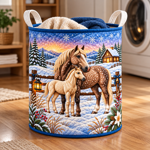 Snowy Horse Christmas Gifts Laundry Basket - quilted laundry hamper in room
