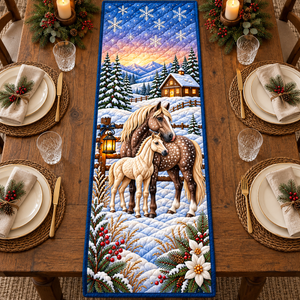 Snowy Horse Quilted Table Runner - quilted table runner