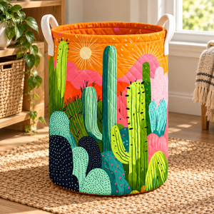 Desert Cactus Christmas Gifts quilted laundry hamper in room