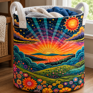 Retro Sunset Christmas Gifts laundry basket close-up