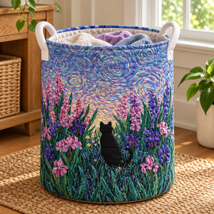 Black Cat Christmas Gifts quilted laundry hamper in room