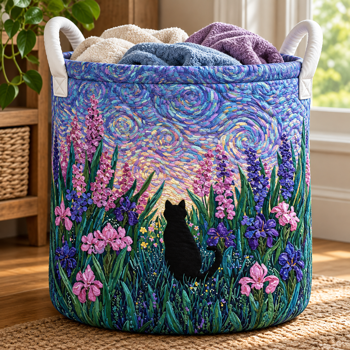Black Cat Christmas Gifts laundry basket close-up