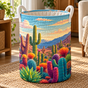 Pastel Cactus Christmas Gifts quilted laundry hamper in room