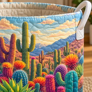 Pastel Cactus Christmas Gifts laundry basket close-up