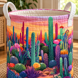 Pink Sunset Cactus Christmas Gifts laundry basket close-up