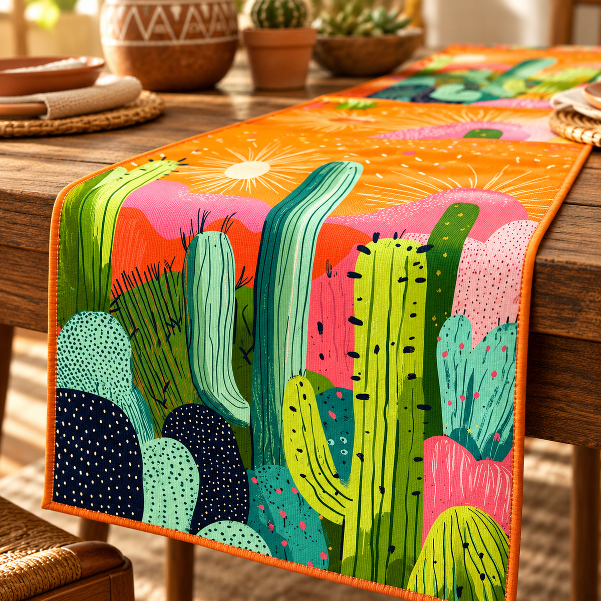 Desert Cactus quilted table runner close-up