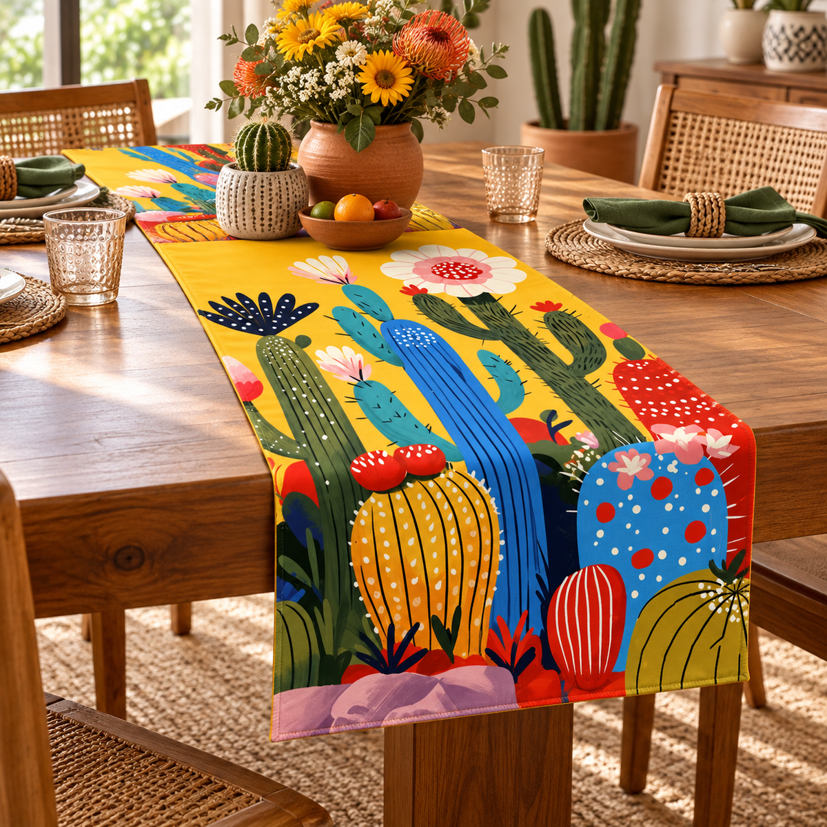 Yellow Cactus quilted table runner
