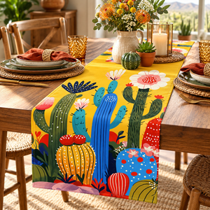 Yellow Cactus quilted table runner on dining table