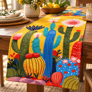Yellow Cactus quilted table runner close-up