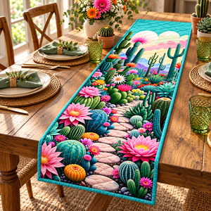 Cactus Flower quilted table runner on dining table