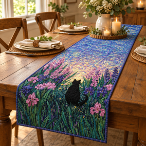 Black Cat quilted table runner on dining table