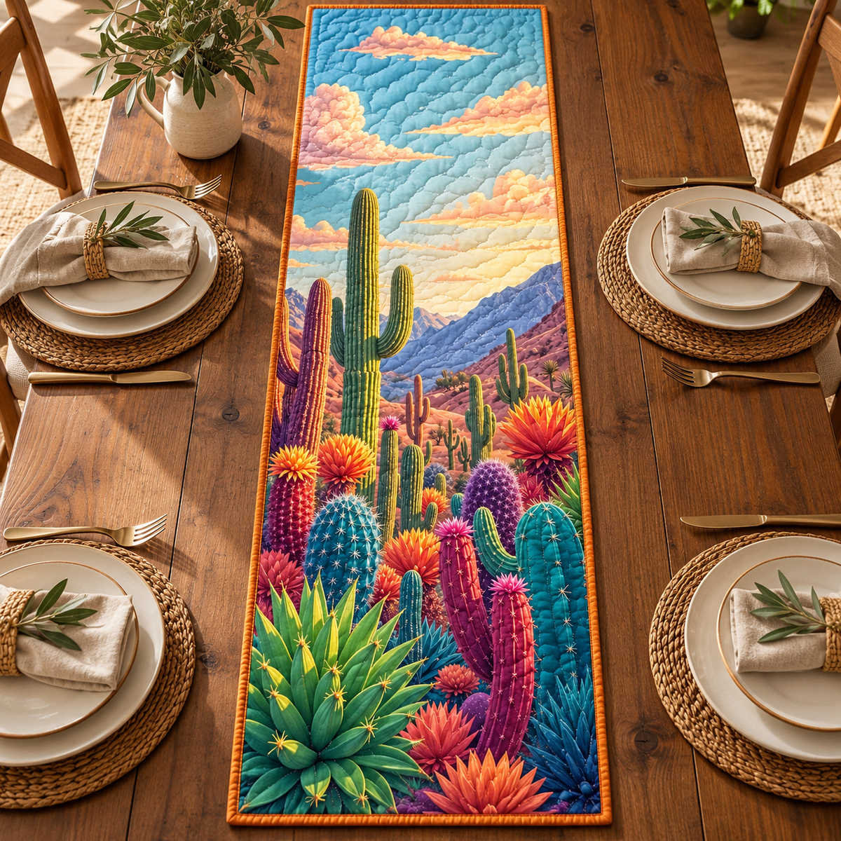 Pastel Cactus quilted table runner