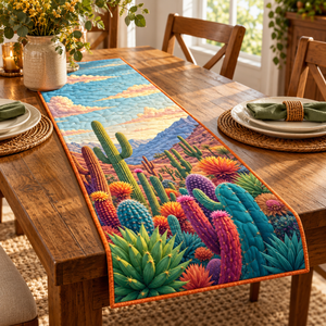 Pastel Cactus quilted table runner on dining table
