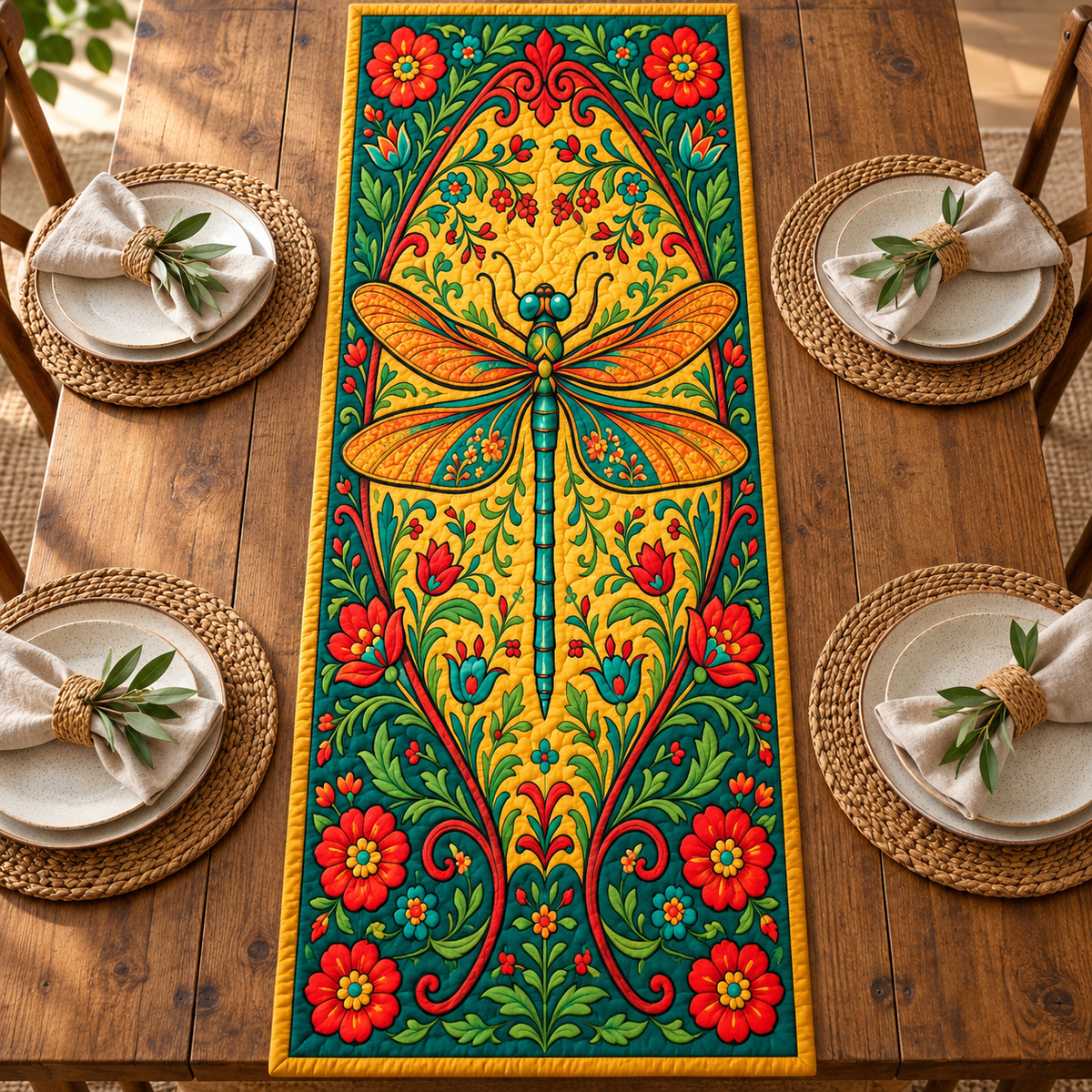 Dragonfly quilted table runner