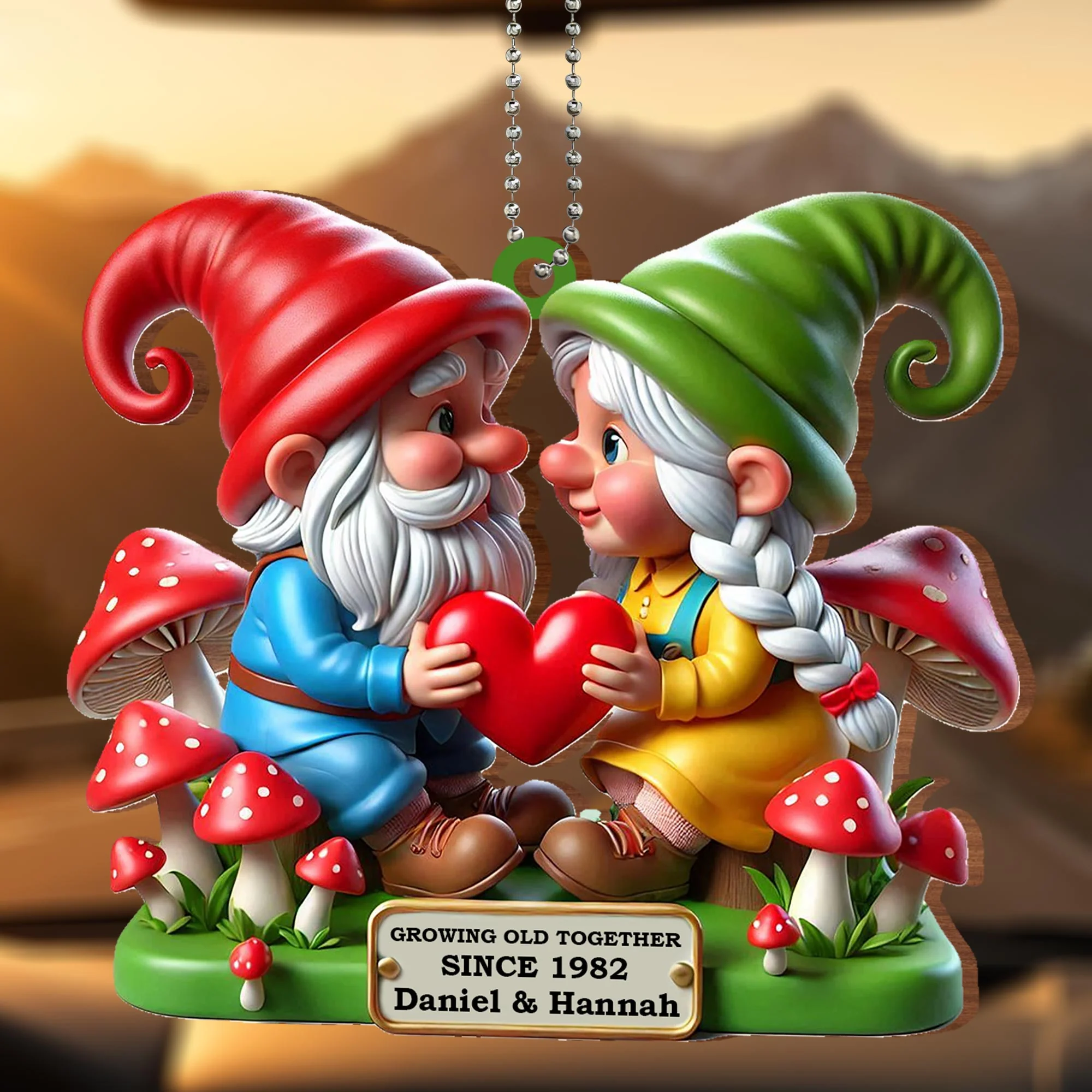 Growing Old Together Wooden Ornament, Gnome Couple Ornament, Keychain For Couple, Couple Valentines Gift