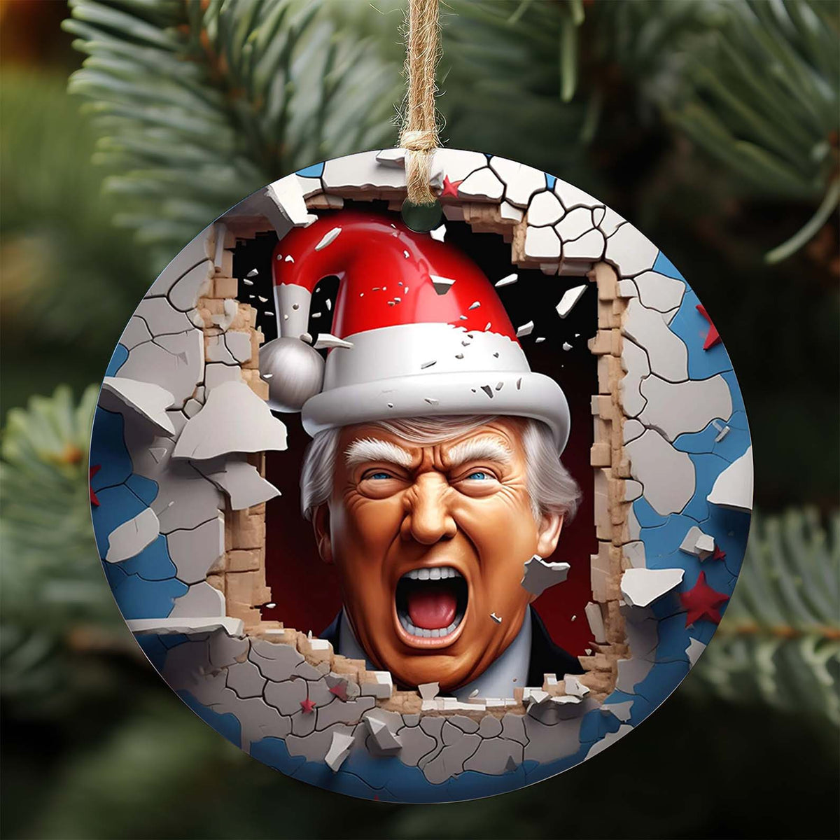 Trump2024 Santa Funny Ceramic Christmas Ornament, 47th President, Christmas Decor