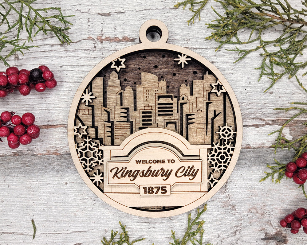 Welcome To Kingsbury City Personalized 3D Wood Christmas Ornaments, Welcome Sign Ornament, Christmas Gifts