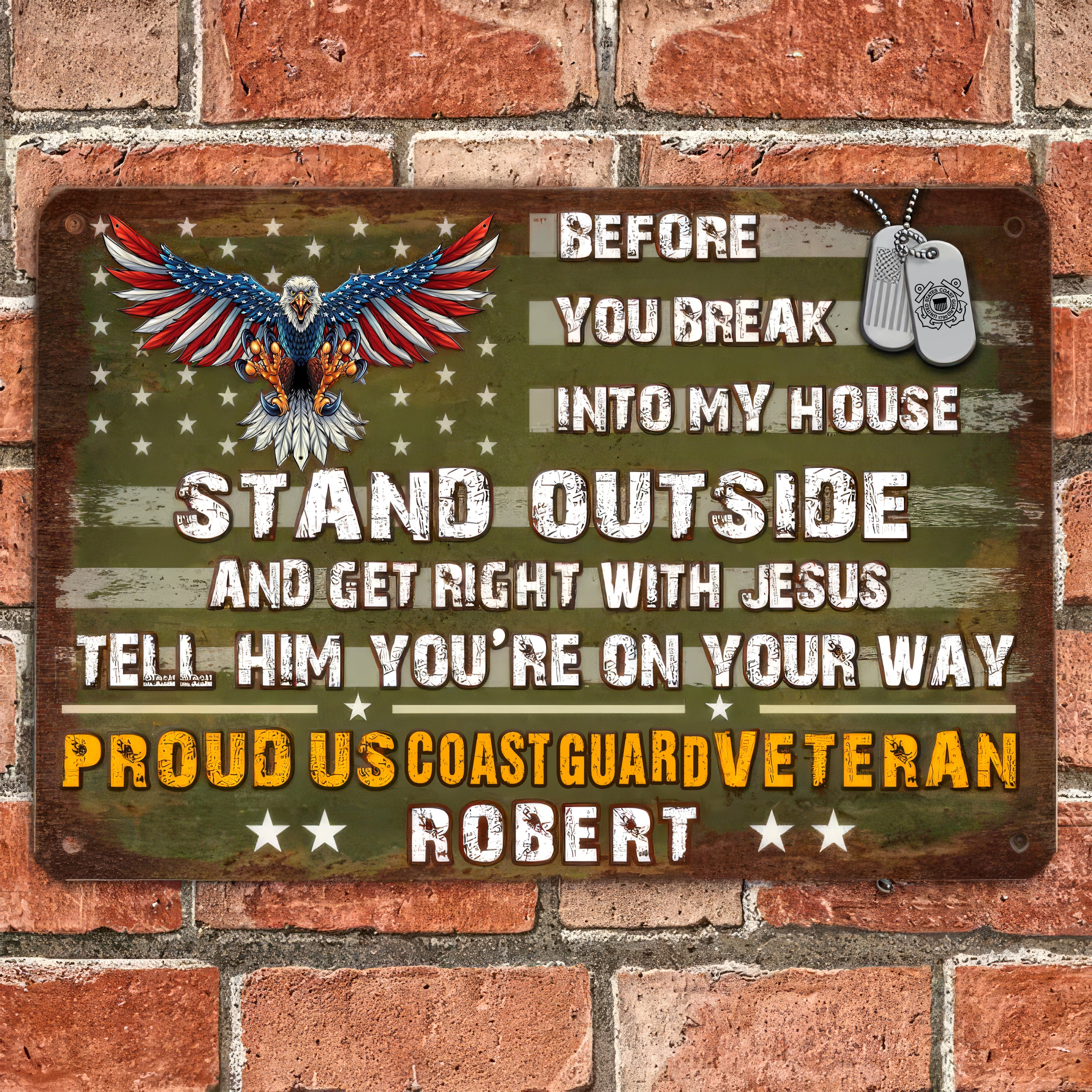 Proud Us Custom Military Veteran Metal Sign, Soldier Wall Decor, Patriotic Gift