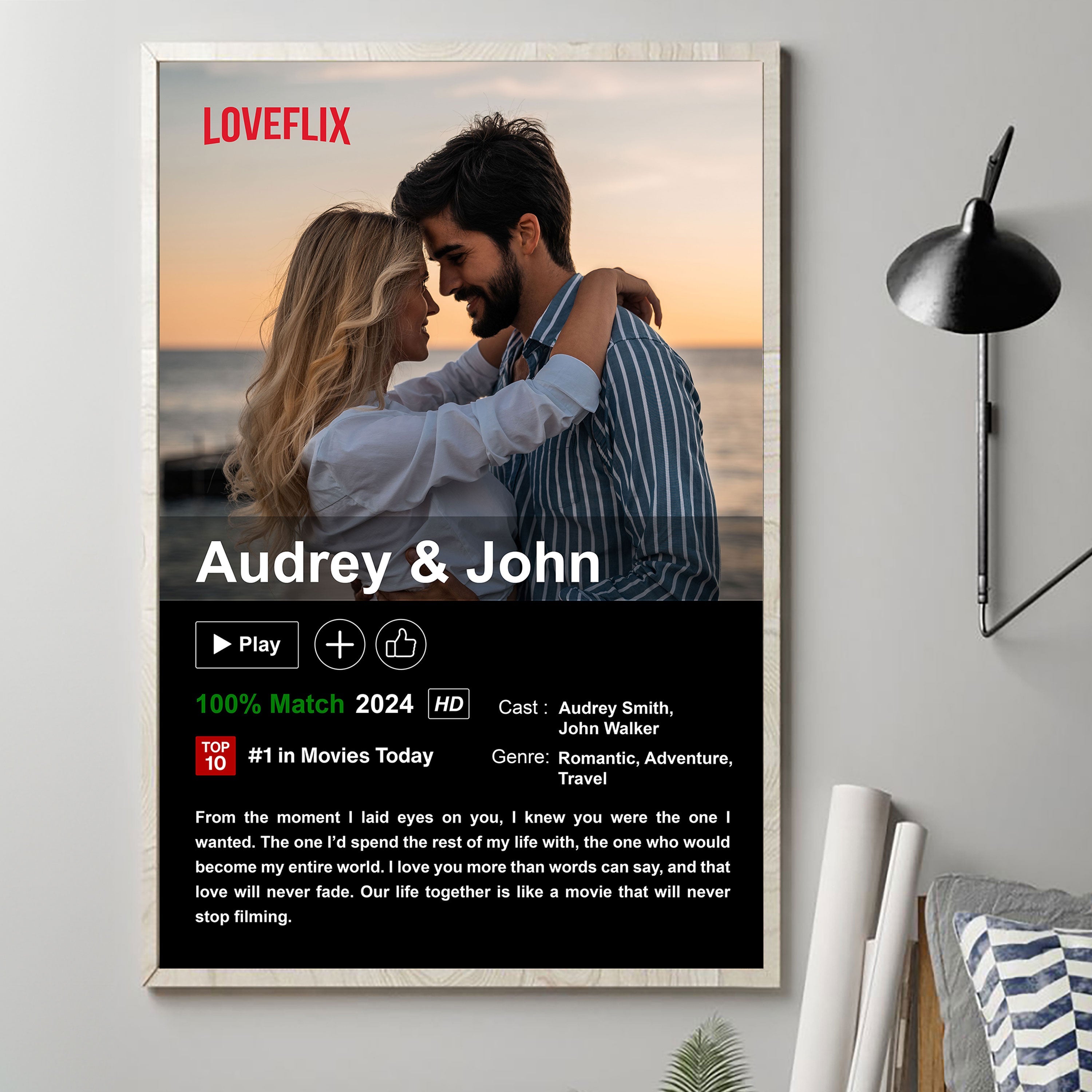 Personalized Couples Netflix Movie Wall Art, Gift For Couples