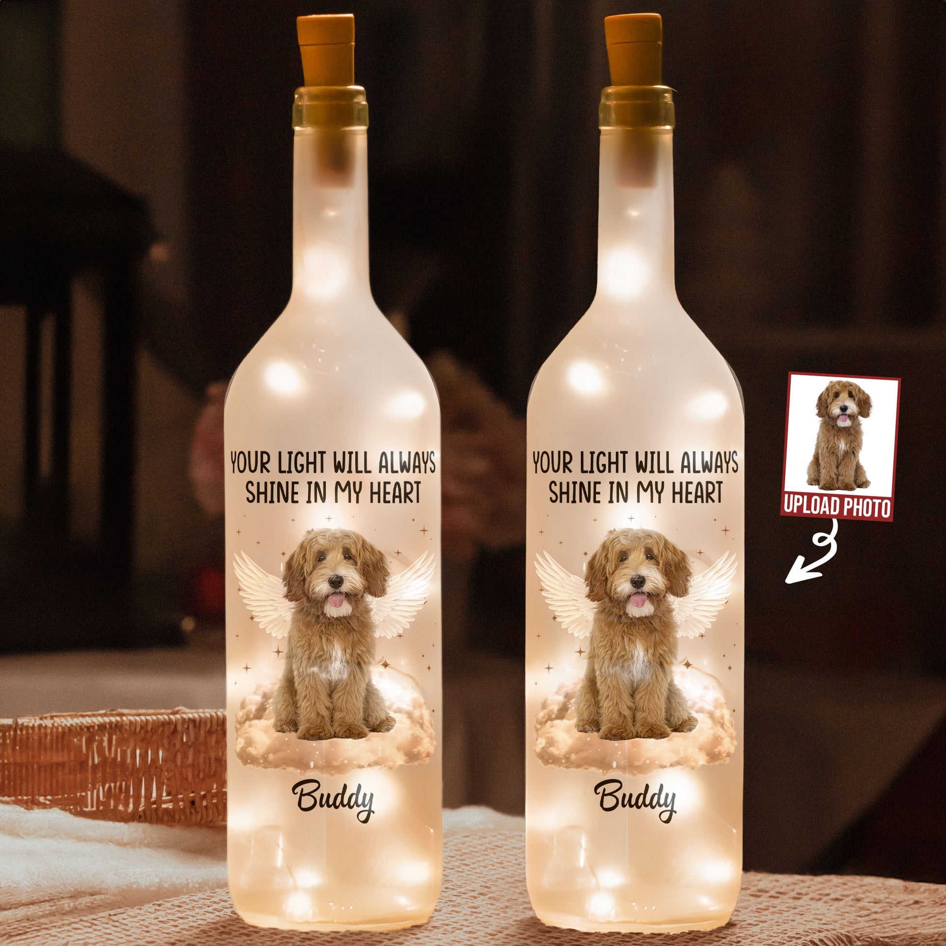 Forever In My Heart Pet Personalized Bottle Lamp, Wine Bottle Lights, Memorial Gift