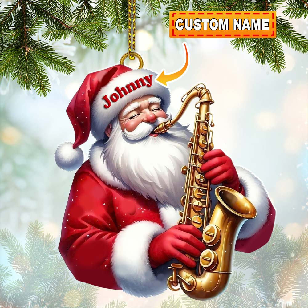 Santa Playing Saxophone, Custom Santa Playing Saxophone Ornament, Christmas Gift, Christmas Decor