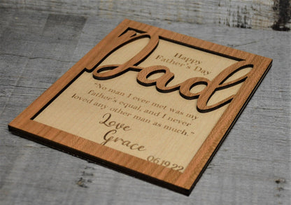 Personalized Dad 2 Layered Wooden Sign, Happy Father Day Sign, Custom Name Frame Sign, Birthday Gift For Father