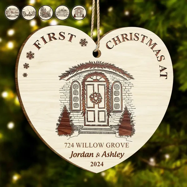 First Christmas In Our New Home Wood Ornament, Personalized Shaped Wooden Ornament