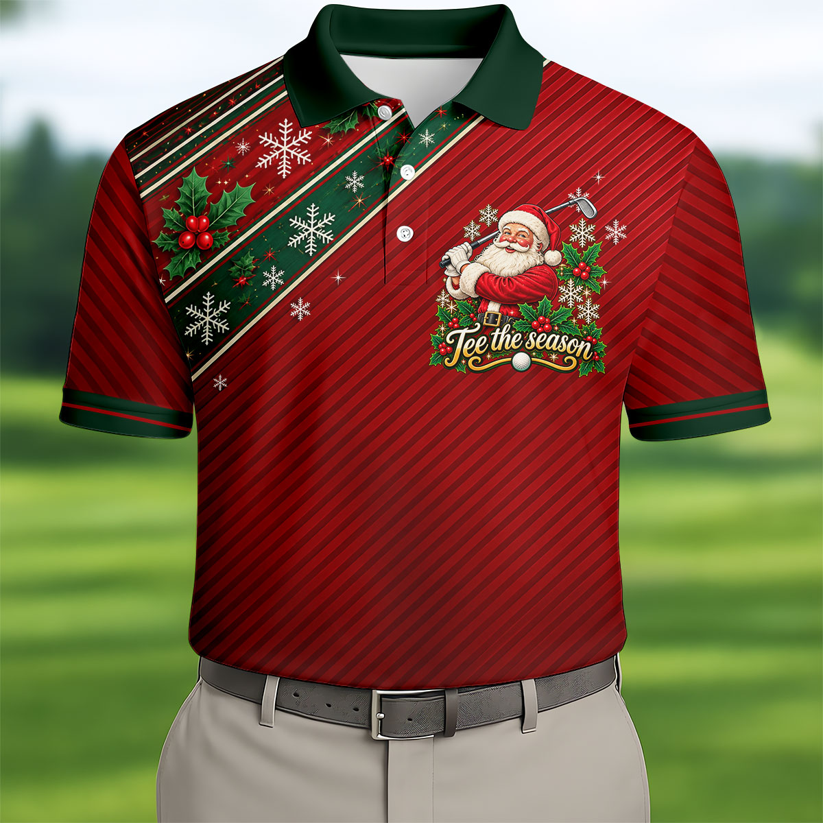 Christmas Tee The Season Santa Golf Shirt, Mens Golf Apparel, Golf Gifts For Men