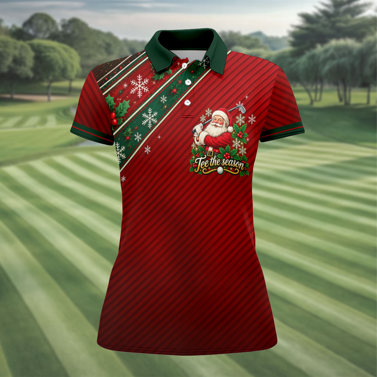 Christmas Tee The Season Santa Golf Shirt, Ladies Golf Shirts, Womens Golf Clothing