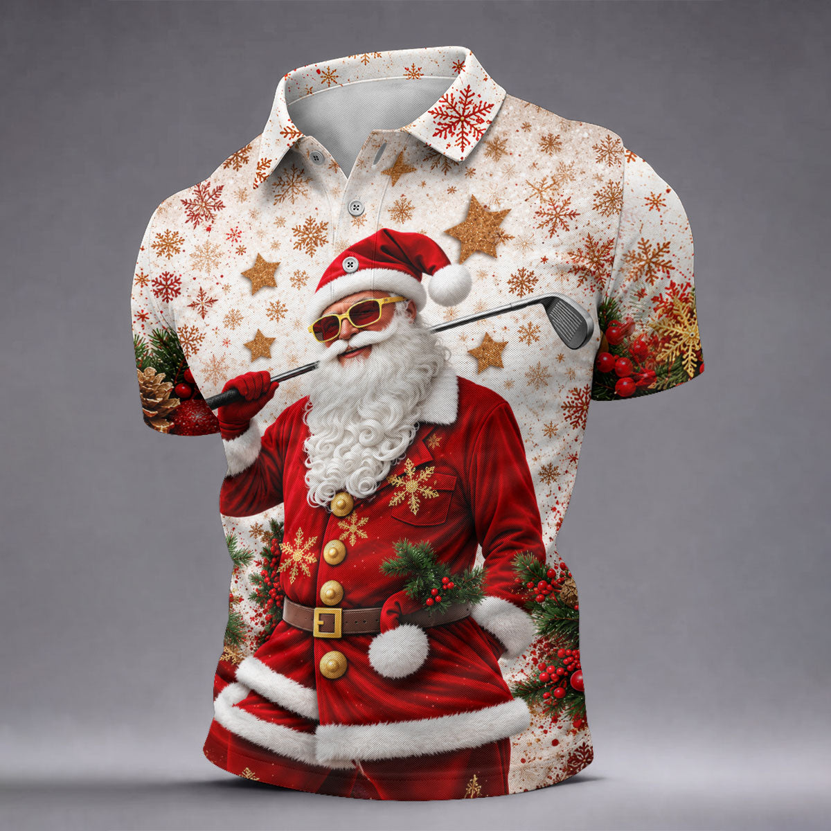 Mens Golf Polo Shirt - Front View On Gray Background