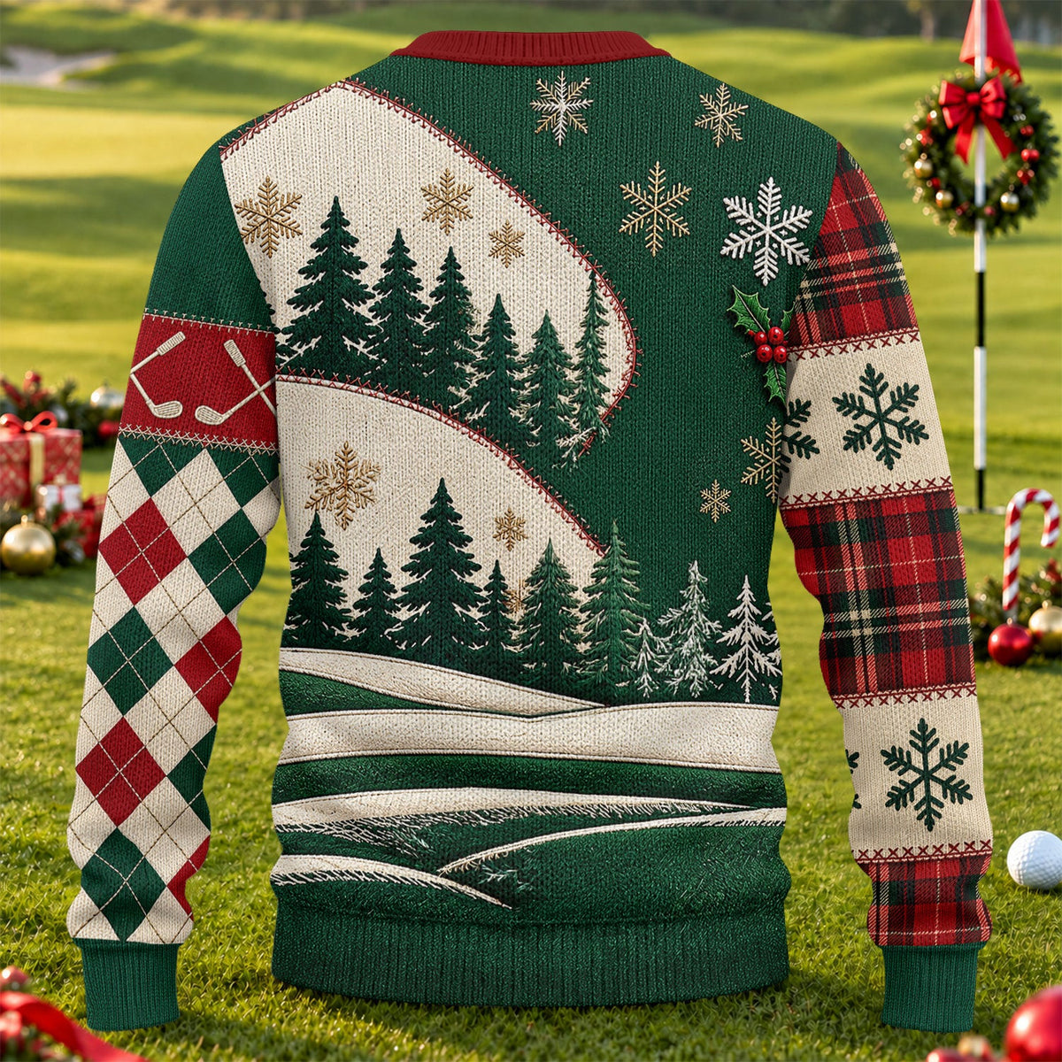 Patchwork Santa Golf Ugly Christmas Sweater - view 2