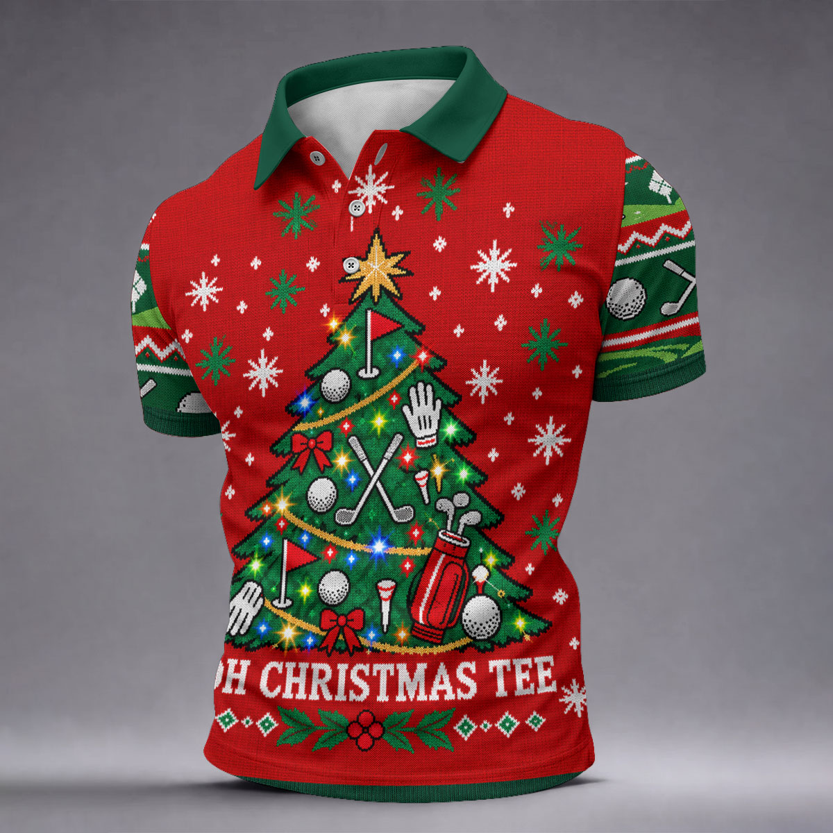 Oh Christmas Tee Golf Tree Golf Shirt, Mens Golf Apparel, Mens Holiday Golf Shirts