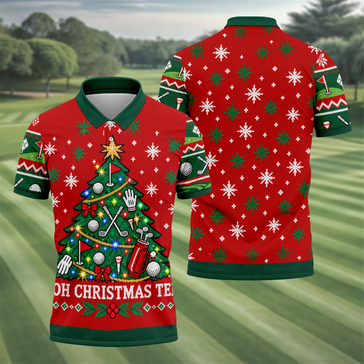 Oh Christmas Tee Golf Tree Golf Shirt, Mens Golf Apparel, Mens Holiday Golf Shirts
