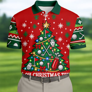 Oh Christmas Tee Golf Tree Golf Shirt, Mens Golf Apparel, Mens Holiday Golf Shirts