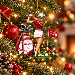 Custom Name Year Female Golfer Acrylic Ornament, Holiday Keepsake, Gifts For Golfers