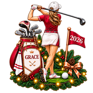 Custom Name Year Female Golfer Acrylic Ornament, Holiday Keepsake, Gifts For Golfers