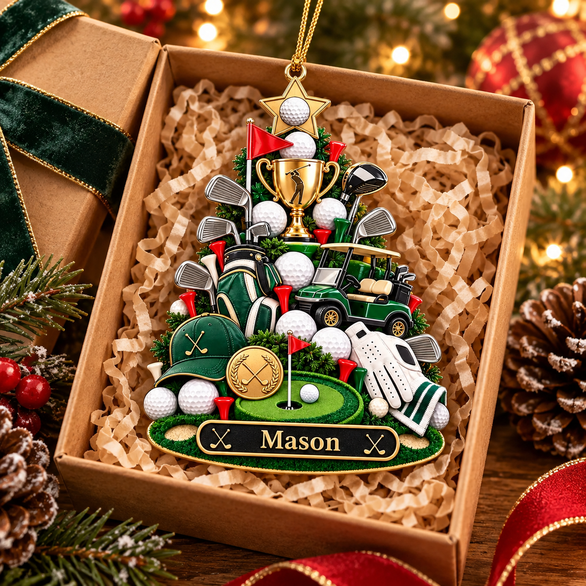 Custom Name Golf Christmas Tree Acrylic Ornament, Christmas Gifts, Golf Lover Gifts
