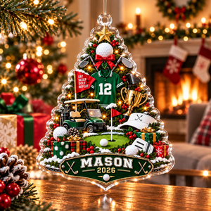 Custom Name Number Year Golf Tree Acrylic Ornament, Christmas Ornaments, Golfer Gifts