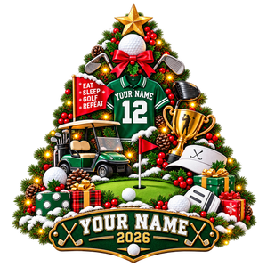 Custom Name Number Year Golf Tree Acrylic Ornament, Christmas Ornaments, Golfer Gifts