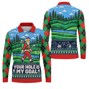 Christmas Your Hole Is My Goal Golf Shirt, Mens Golf Polo, Mens Holiday Golf Shirts