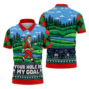 Christmas Your Hole Is My Goal Golf Shirt, Mens Golf Polo, Mens Holiday Golf Shirts