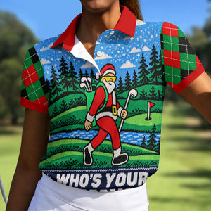 Christmas Who's Your Caddy Santa Golf Shirt, Womens Golf Tops, Womens Golf Apparel