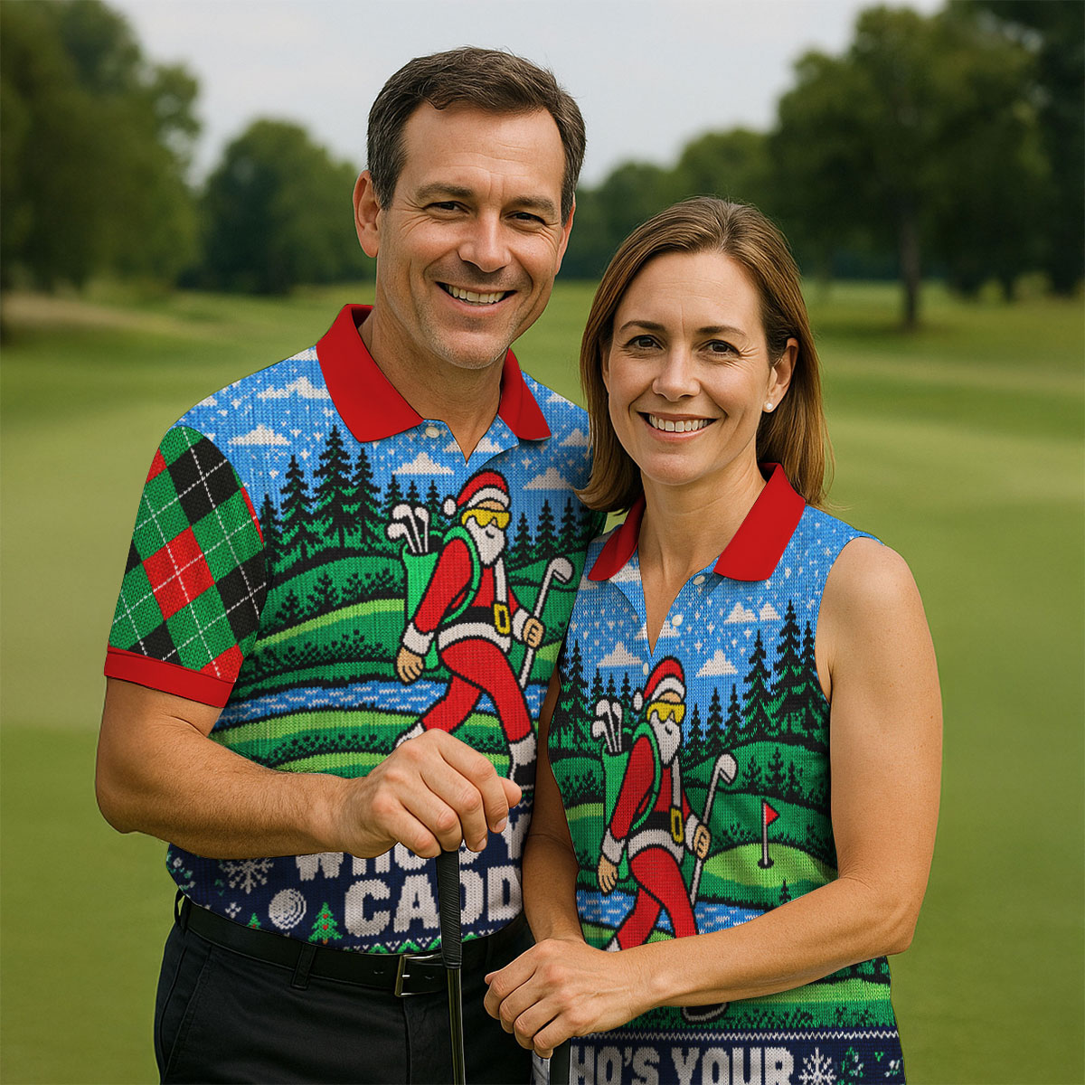 Christmas Who's Your Caddy Santa Golf Shirt, Golf Shirts For Men, Mens Golf Shirts