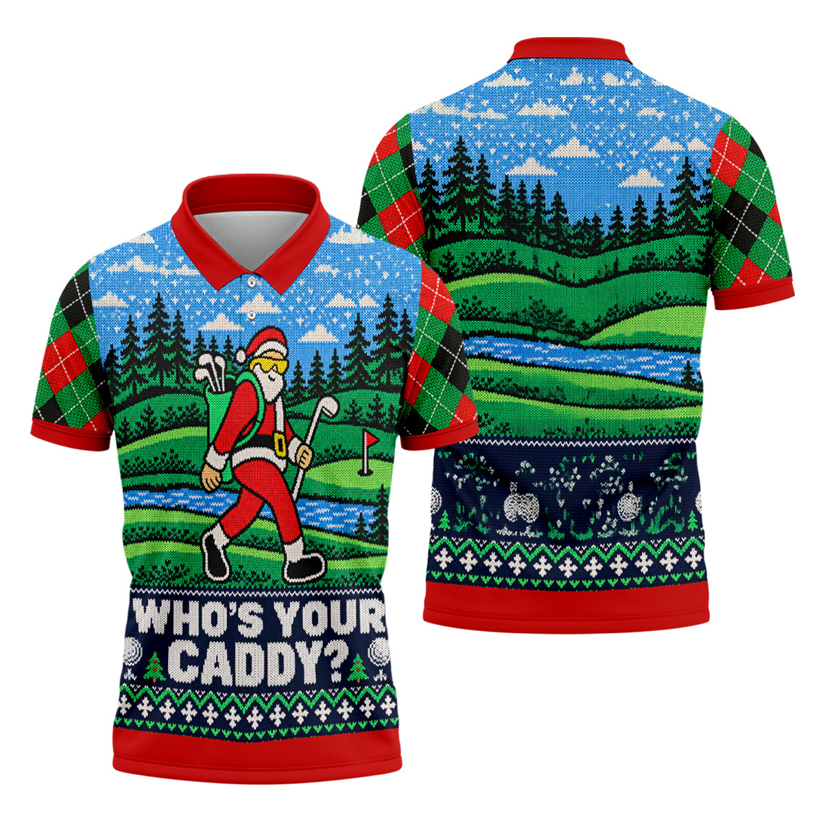 Christmas Who's Your Caddy Santa Golf Shirt, Golf Shirts For Men, Mens Golf Shirts