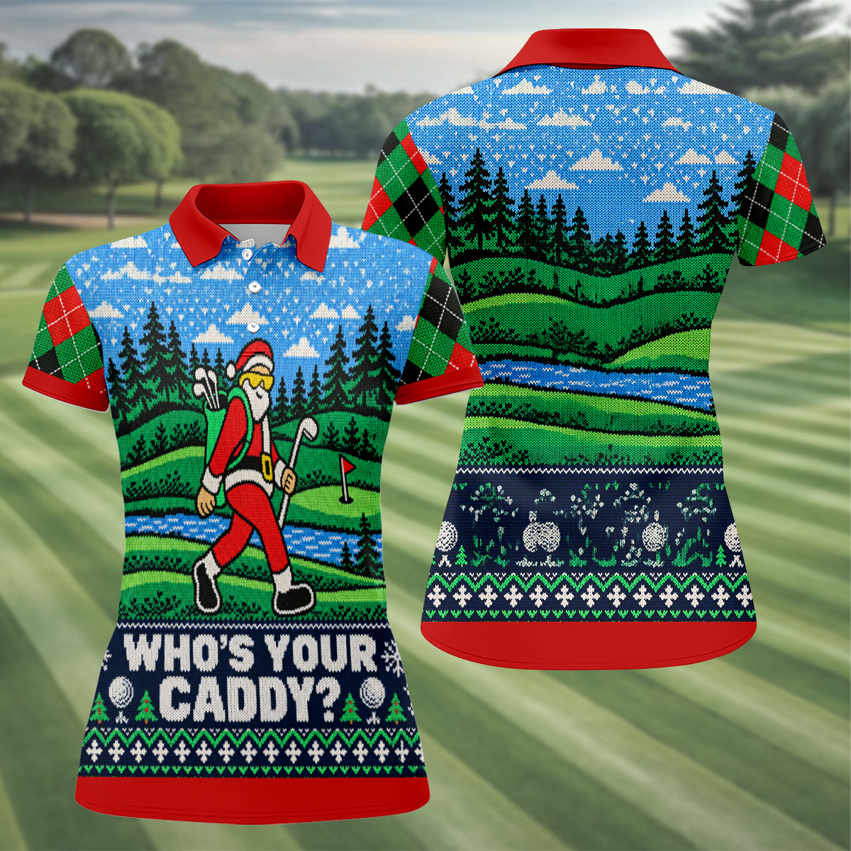 Christmas Who's Your Caddy Santa Golf Shirt, Womens Golf Tops, Womens Golf Apparel