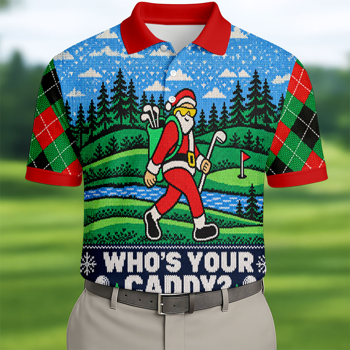 Christmas Who's Your Caddy Santa Golf Shirt, Golf Shirts For Men, Mens Golf Shirts