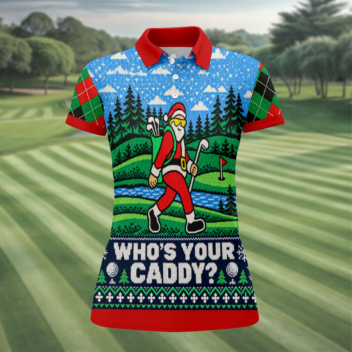 Christmas Who's Your Caddy Santa Golf Shirt, Womens Golf Tops, Womens Golf Apparel