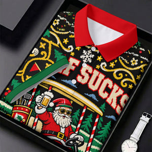 Christmas Golf Sucks Santa Cart Golf Shirt, Mens Golf Polo, Funny Mens Golf Shirts