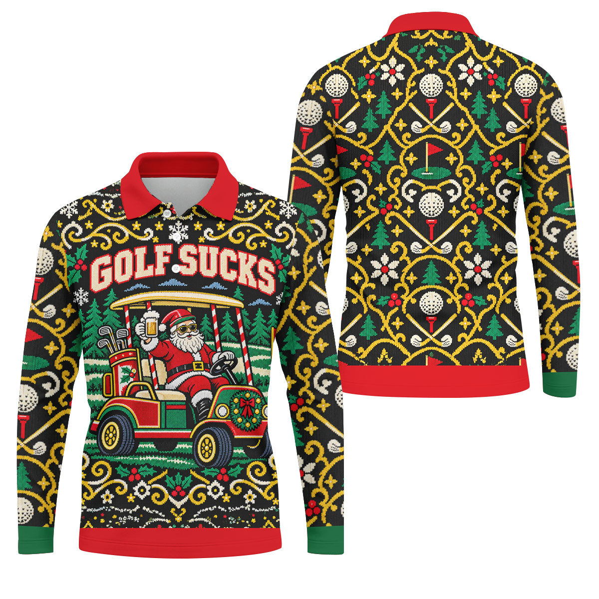 Christmas Golf Sucks Santa Cart Golf Shirt, Mens Golf Polo, Funny Mens Golf Shirts